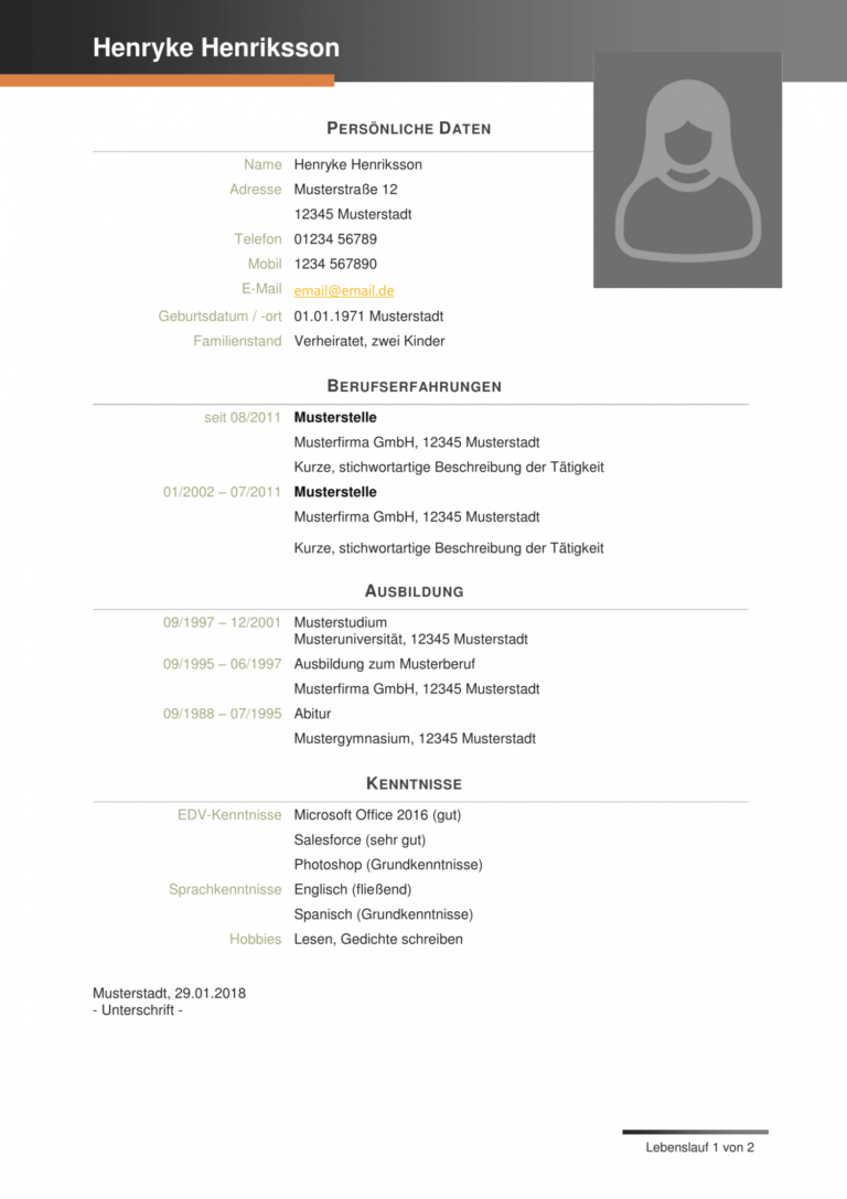 Eine Probe von Kostenlose Lebenslauf Muster Und Vorlagen Für Deine
