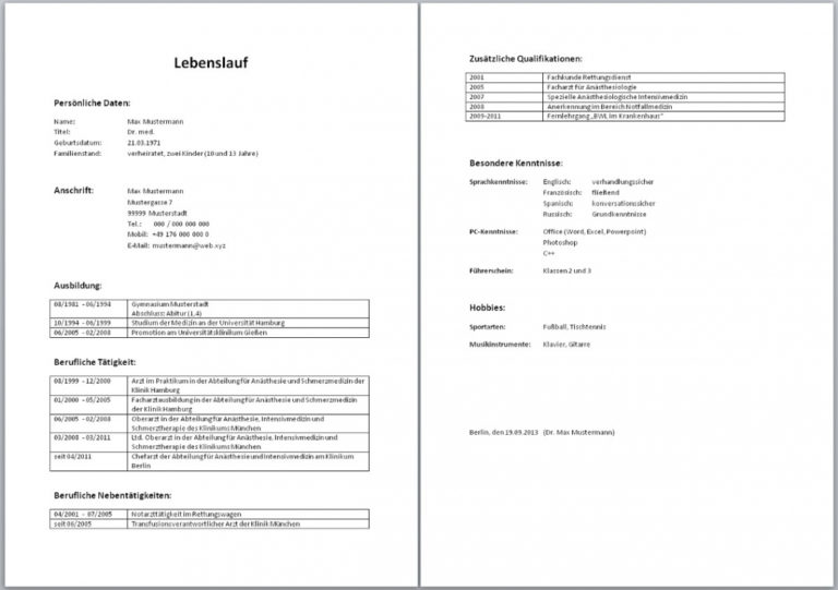 Eine Probe von Tabellarischer Lebenslauf (Muster, Aufbau, Wordvorlage