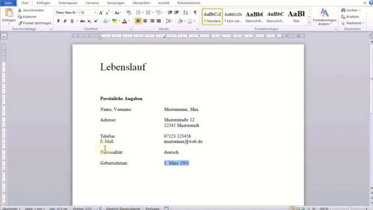 Einfacher Tabellarischer Lebenslauf In Word Youtube Lebenslauf Vorlage