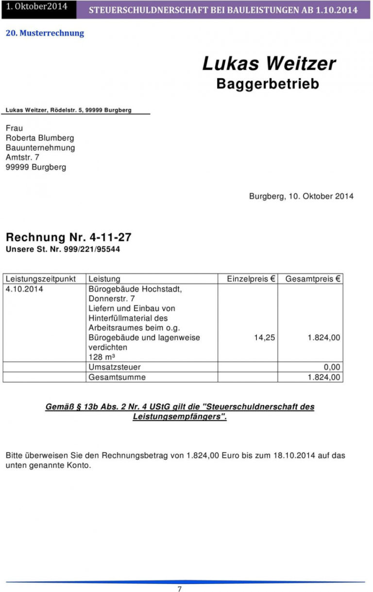 Bearbeitbar Von Steuerschuldnerschaft 13B Ustg Bei Bauleistungen Pdf ...