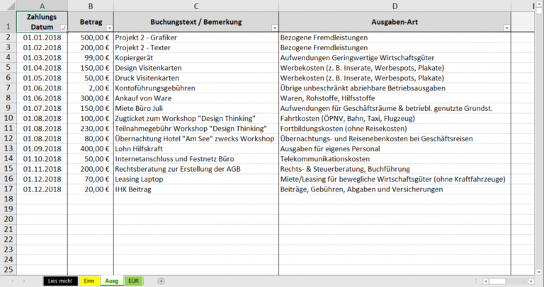 Das Beispiel Von Eür Light Kostenlose Vorlage Für Kleinunternehmer ...