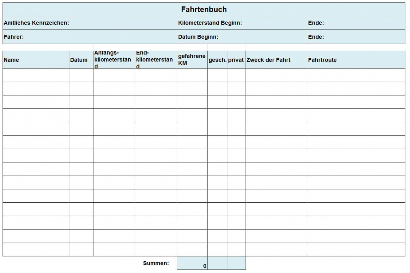 Beispiel Fahrtenbuch Finanzamt Vorlage Word Frei - Casagenotta