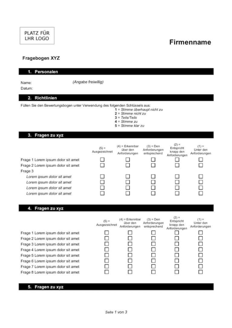 Beispiel Kundenzufriedenheit Fragebogen Vorlage Excel ...